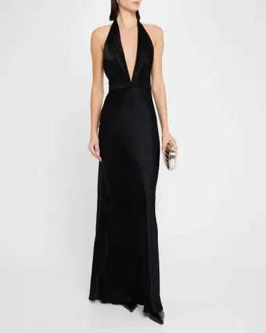 Nili Lotan Essy Plunging Halter Silk Gown | Thumbnail 4