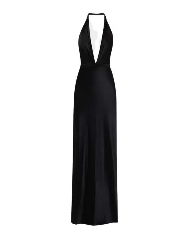 Nili Lotan Essy Plunging Halter Silk Gown