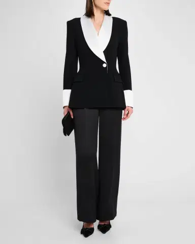 Sergio Hudson Silk Shawl-Lapel Combo Double-Breasted Blazer | Thumbnail 2 Sergio Hudson Silk Shawl-Lapel Combo Double-Breasted Blazer | Thumbnail 2