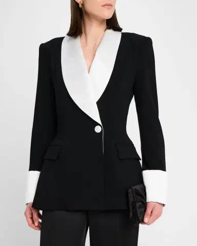 Sergio Hudson Silk Shawl-Lapel Combo Double-Breasted Blazer | Thumbnail 4 Sergio Hudson Silk Shawl-Lapel Combo Double-Breasted Blazer | Thumbnail 4