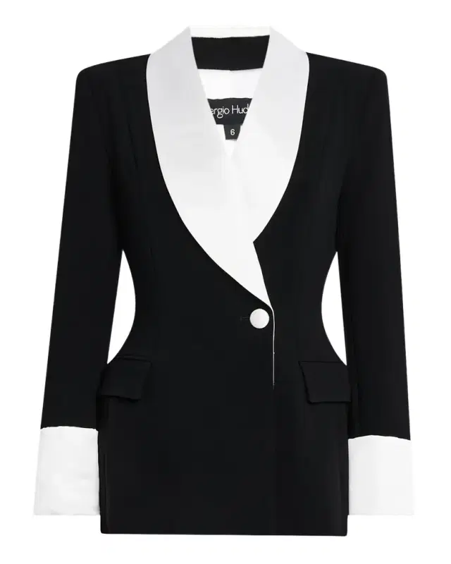 Silk Shawl-Lapel Combo Double-Breasted Blazer