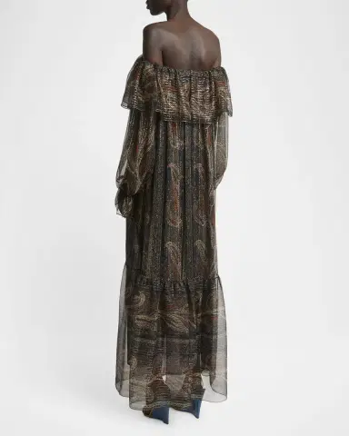 Saint Laurent Metallic Ruffle Off-The-Shoulder Maxi Dress | Thumbnail 3 Saint Laurent Metallic Ruffle Off-The-Shoulder Maxi Dress | Thumbnail 3