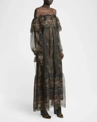 Saint Laurent Metallic Ruffle Off-The-Shoulder Maxi Dress | Thumbnail 4 Saint Laurent Metallic Ruffle Off-The-Shoulder Maxi Dress | Thumbnail 4