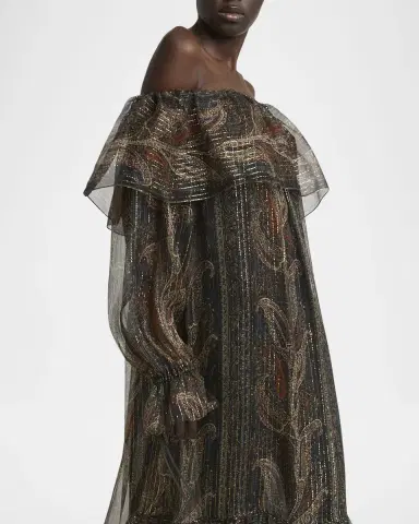 Saint Laurent Metallic Ruffle Off-The-Shoulder Maxi Dress | Thumbnail 5 Saint Laurent Metallic Ruffle Off-The-Shoulder Maxi Dress | Thumbnail 5