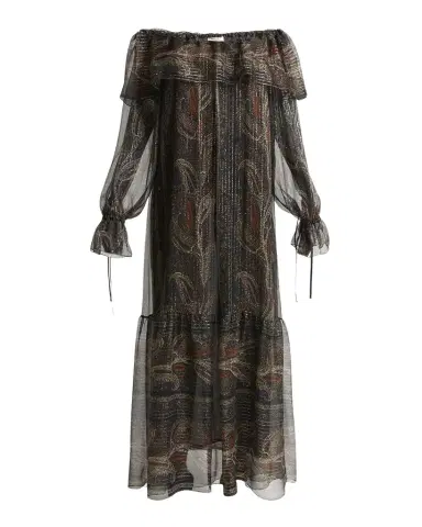 Saint Laurent Metallic Ruffle Off-The-Shoulder Maxi Dress | Thumbnail 1 Saint Laurent Metallic Ruffle Off-The-Shoulder Maxi Dress | Thumbnail 1