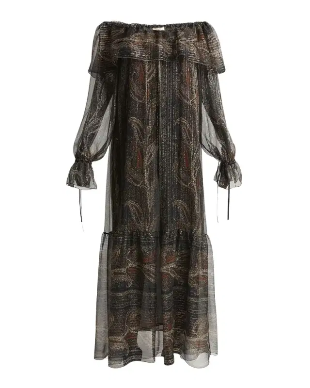 Metallic Ruffle Off-The-Shoulder Maxi Dress