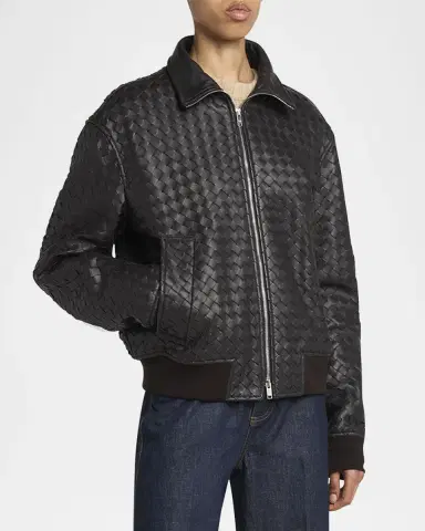 Bottega Veneta Intrecciato Leather Zipped Jacket | Thumbnail 4 Bottega Veneta Intrecciato Leather Zipped Jacket | Thumbnail 4