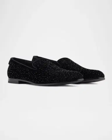 Giorgio Armani Men 's Velvet Studded Loafers | Thumbnail 2