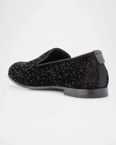 Giorgio Armani Men 's Velvet Studded Loafers | Thumbnail 3