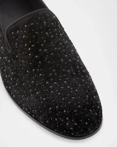 Giorgio Armani Men 's Velvet Studded Loafers | Thumbnail 4