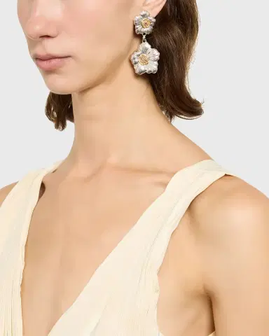 Buccellati Blossoms Gardenia Sterling Silver and 18K Yellow Gold Pendant Earrings, 8.5cm | Thumbnail 2