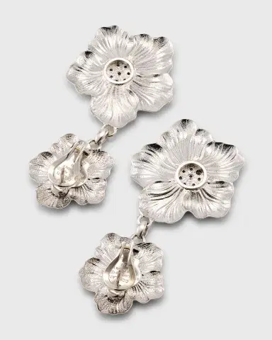 Buccellati Blossoms Gardenia Sterling Silver and 18K Yellow Gold Pendant Earrings, 8.5cm | Thumbnail 4