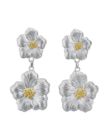Buccellati Blossoms Gardenia Sterling Silver and 18K Yellow Gold Pendant Earrings, 8.5cm | Thumbnail 1
