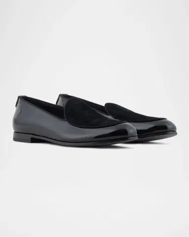 Giorgio Armani Men's Leather and Velvet Loafers | Thumbnail 2