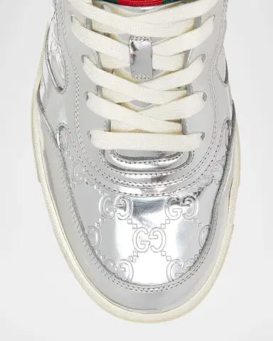 Gucci Men's Re-Web Mirror Leather Low-Top Sneakers | Thumbnail 3 Gucci Men's Re-Web Mirror Leather Low-Top Sneakers | Thumbnail 3