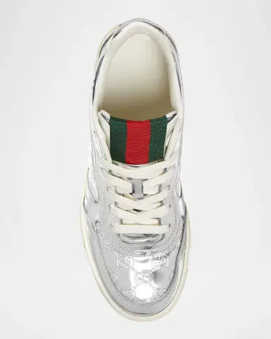 Gucci Men's Re-Web Mirror Leather Low-Top Sneakers | Thumbnail 4 Gucci Men's Re-Web Mirror Leather Low-Top Sneakers | Thumbnail 4