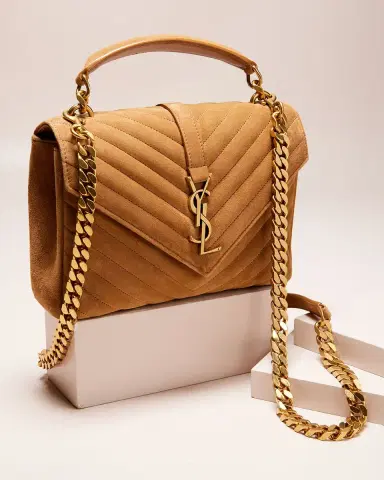 Saint Laurent College Medium Flap YSL Shoulder Bag in Quilted Suede | Thumbnail 5 Saint Laurent College Medium Flap YSL Shoulder Bag in Quilted Suede | Thumbnail 5