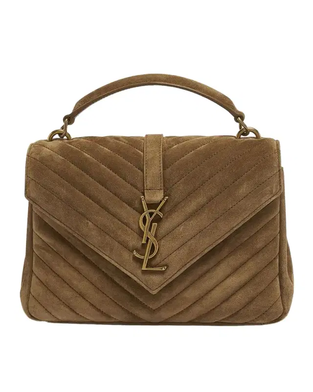 Saint Laurent College Medium Flap YSL Shoulder Bag in Quilted Suede