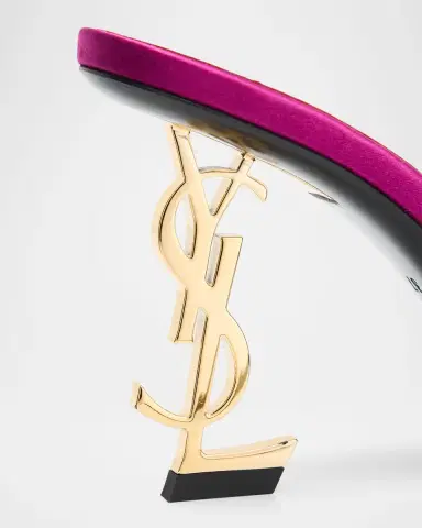 Saint Laurent 85mm Opyum YSL Satin Mule Sandals with Golden Hardware | Thumbnail 2 Saint Laurent 85mm Opyum YSL Satin Mule Sandals with Golden Hardware | Thumbnail 2