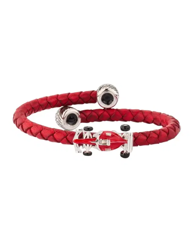 Men 's Braided Leather Bracelet with Enamel Race Car