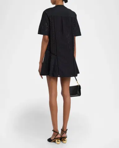 Veronica Beard Dara Short-Sleeve Cotton Eyelet Mini Dress | Thumbnail 3 Veronica Beard Dara Short-Sleeve Cotton Eyelet Mini Dress | Thumbnail 3