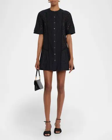 Veronica Beard Dara Short-Sleeve Cotton Eyelet Mini Dress | Thumbnail 4 Veronica Beard Dara Short-Sleeve Cotton Eyelet Mini Dress | Thumbnail 4