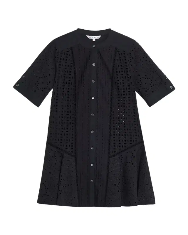 Veronica Beard Dara Short-Sleeve Cotton Eyelet Mini Dress