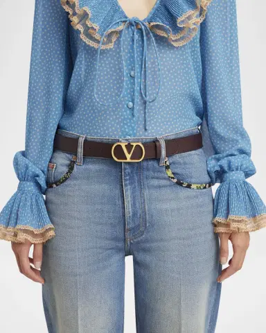 Valentino Garavani VLogo Shiny Calfskin Belt, 30mm | Thumbnail 3 Valentino Garavani VLogo Shiny Calfskin Belt, 30mm | Thumbnail 3