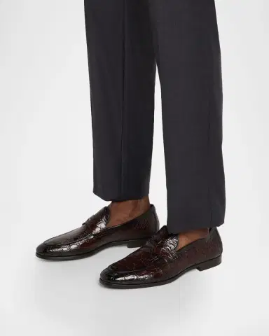 Magnanni Men's Vicente Croc Leather Penny Loafers | Thumbnail 2