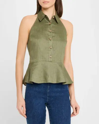 Veronica Beard Lancaster Sleeveless Linen Peplum Top | Thumbnail 4 Veronica Beard Lancaster Sleeveless Linen Peplum Top | Thumbnail 4