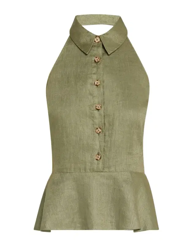 Veronica Beard Lancaster Sleeveless Linen Peplum Top