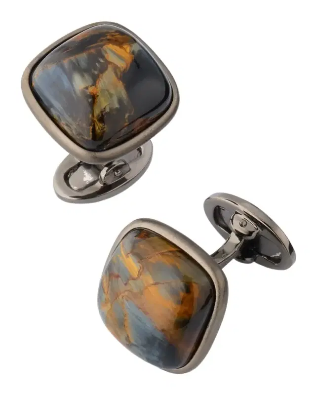 Men 's Brushed Gunmetal Square Peitersite Cufflinks