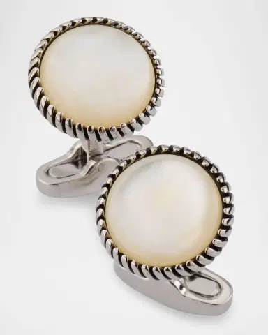 Link Up Men 's Mother Of Pearl Rope-Border Cufflinks | Thumbnail 2