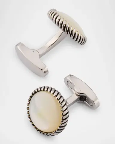 Link Up Men 's Mother Of Pearl Rope-Border Cufflinks | Thumbnail 3