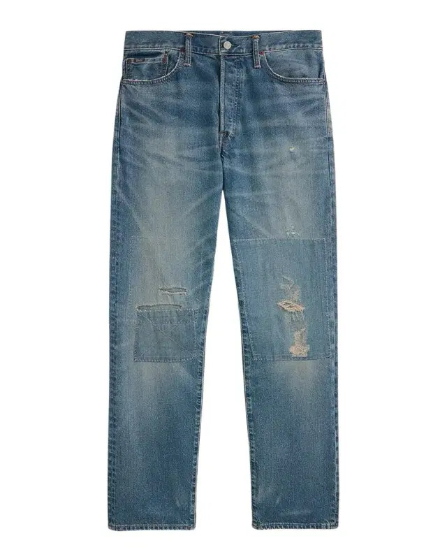 Mens Heritage Straight-Leg Distressed Jeans