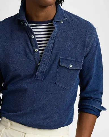 Polo Ralph Lauren Men's Indigo-Dyed Mesh Polo Shirt | Thumbnail 4 Polo Ralph Lauren Men's Indigo-Dyed Mesh Polo Shirt | Thumbnail 4