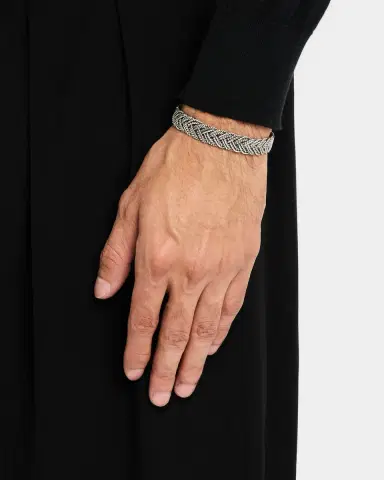 Jan Leslie Men 's Wide Braided Sterling Silver Cuff Bracelet | Thumbnail 2