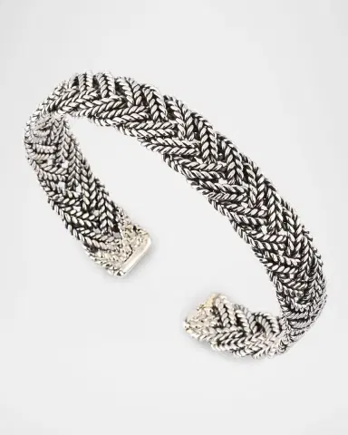 Jan Leslie Men 's Wide Braided Sterling Silver Cuff Bracelet | Thumbnail 3