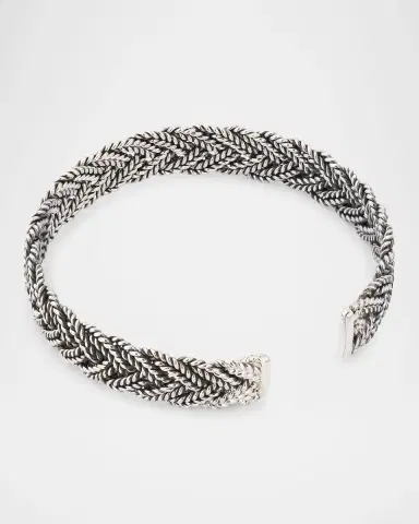 Jan Leslie Men 's Wide Braided Sterling Silver Cuff Bracelet | Thumbnail 4