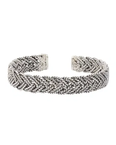 Jan Leslie Men 's Wide Braided Sterling Silver Cuff Bracelet | Thumbnail 1