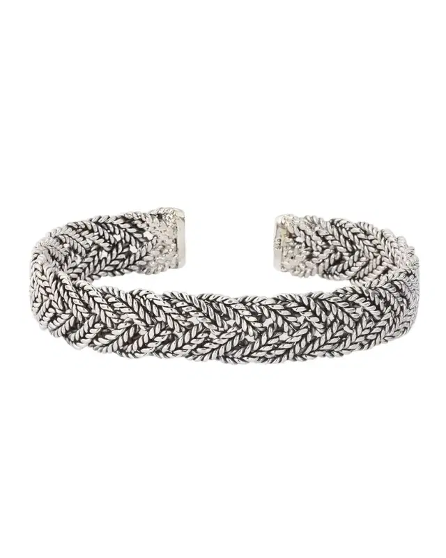 Men 's Wide Braided Sterling Silver Cuff Bracelet