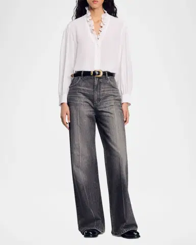 Sandro Lisandro Ruffled Silk Shirt | Thumbnail 2