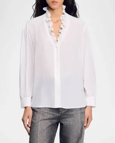 Sandro Lisandro Ruffled Silk Shirt | Thumbnail 4