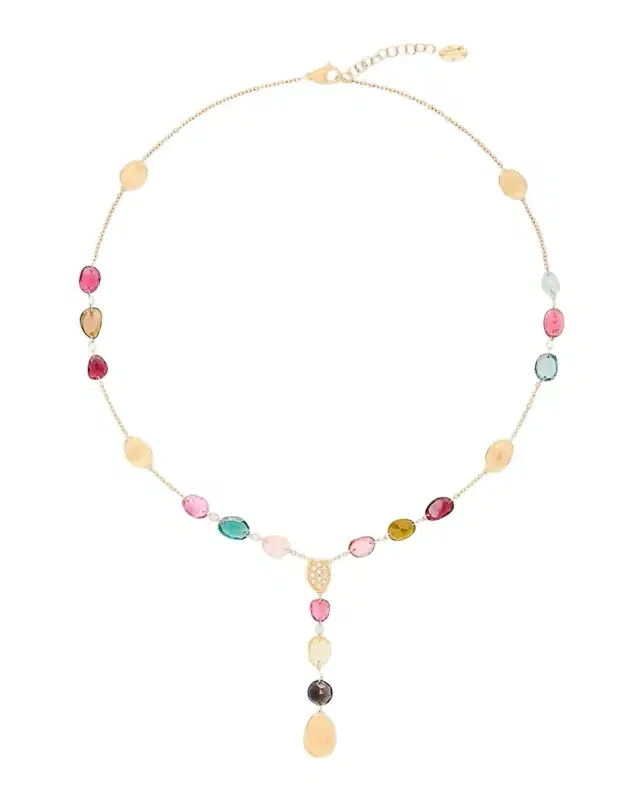 18K Lunaria Tourmaline Lariat Necklace with Mixed Tourmalines