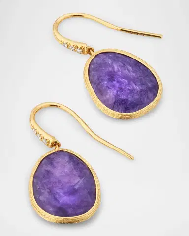 Marco Bicego Lunaria 18K Yellow Gold Charoite Earrings with Diamonds | Thumbnail 3