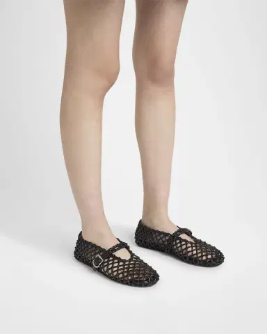Alaïa Leather Net Mary Jane Ballerina Flats | Thumbnail 2