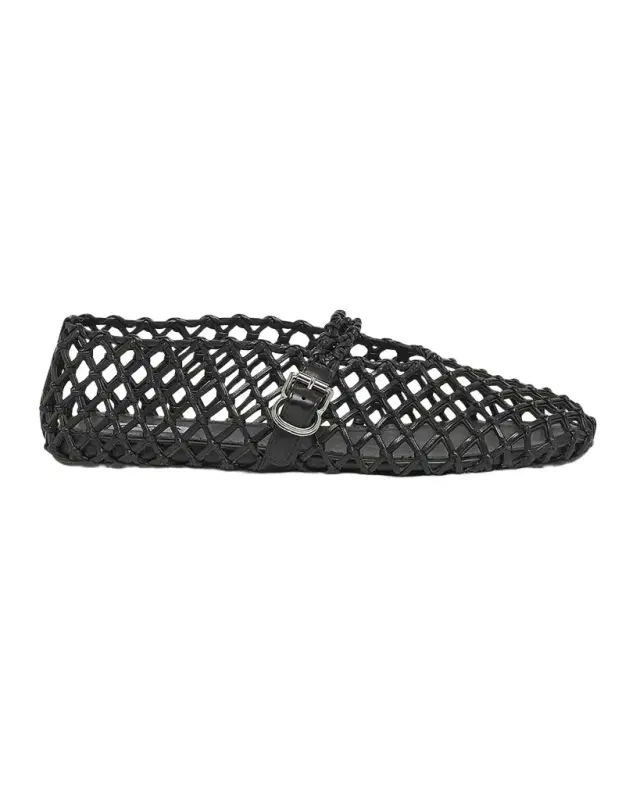 Leather Net Mary Jane Ballerina Flats