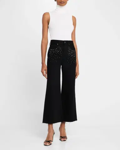 Veronica Beard Taylor Cropped High-Rise Wide Embellished Jeans | Thumbnail 2 Veronica Beard Taylor Cropped High-Rise Wide Embellished Jeans | Thumbnail 2