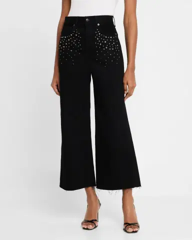 Veronica Beard Taylor Cropped High-Rise Wide Embellished Jeans | Thumbnail 4 Veronica Beard Taylor Cropped High-Rise Wide Embellished Jeans | Thumbnail 4