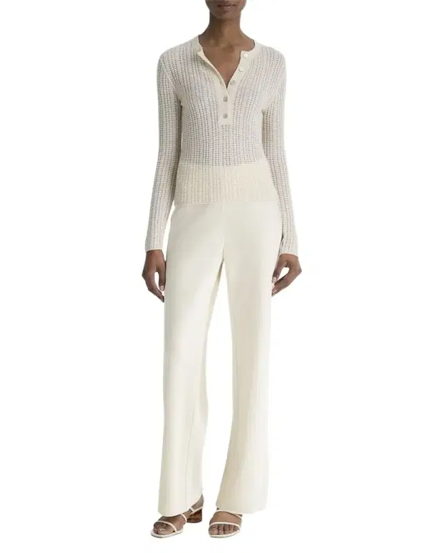 Waffle-Knit Henley Top